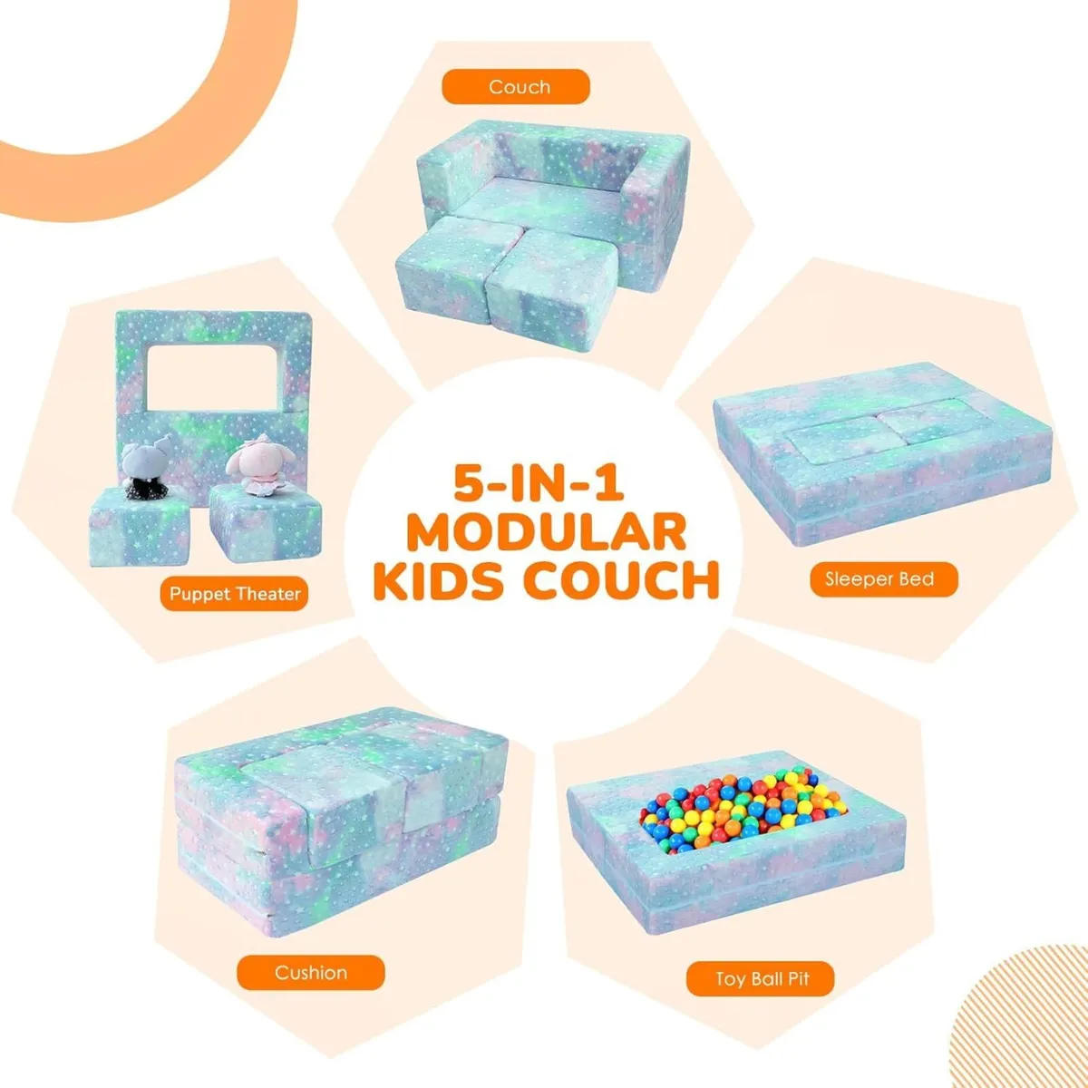 Kids Sofa Bed Toddler Armchair Couch Glow Stars - Image 4