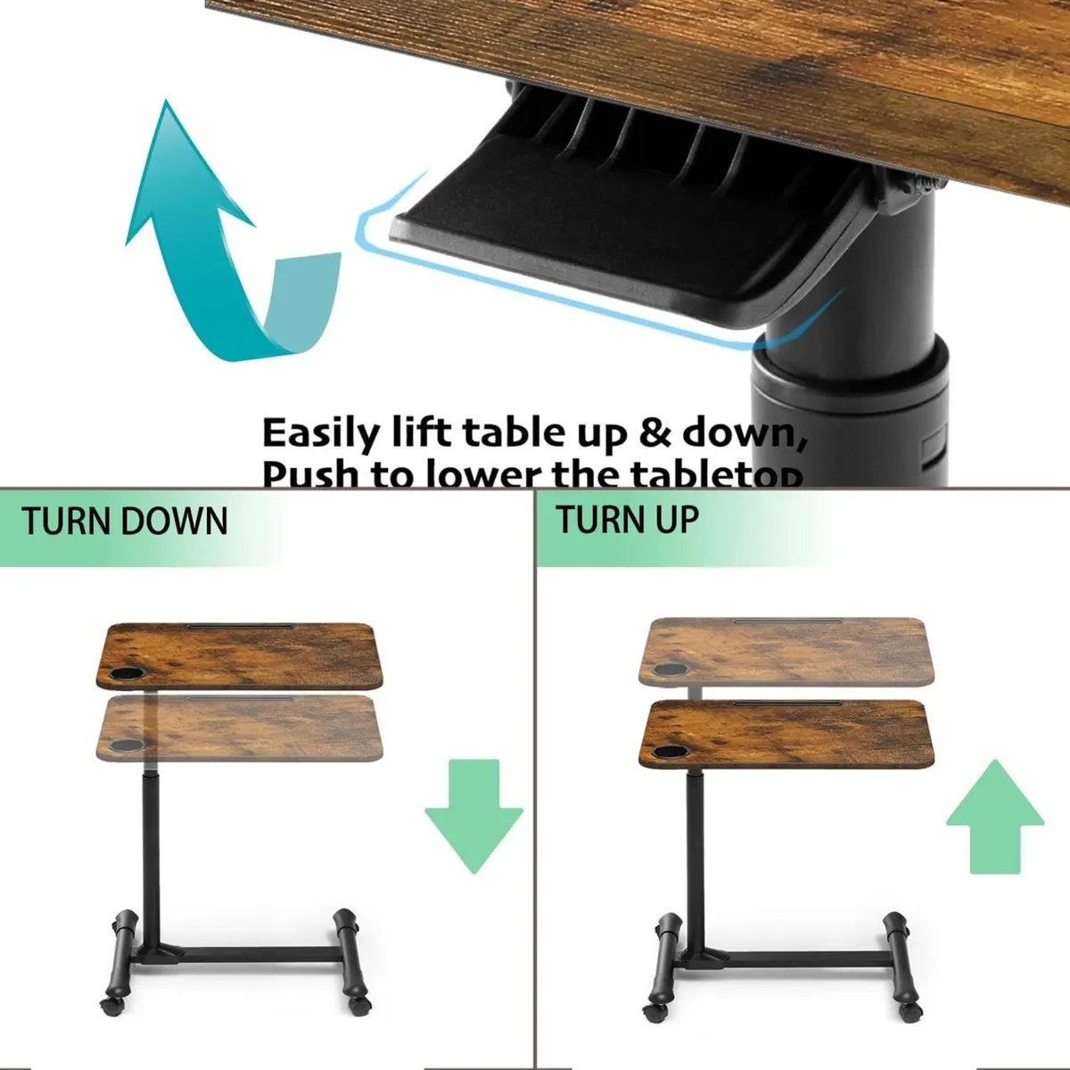 Mobile Overbed Table Height Adjustable with Wheels - Image 4