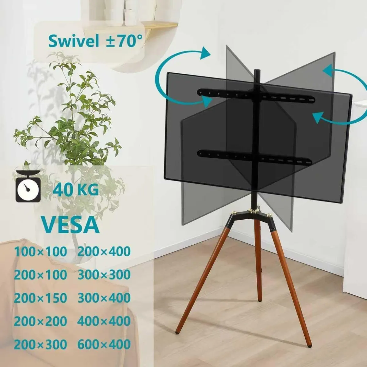 Easel TV Stand for 32-65" Tvs 40KG Height - Image 2