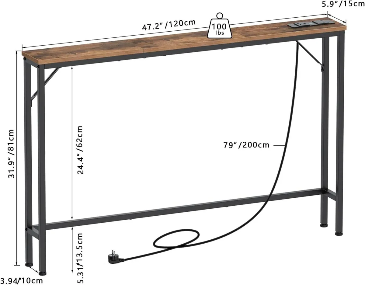 5.9" Skinny Console Table with Charging Station - Image 3