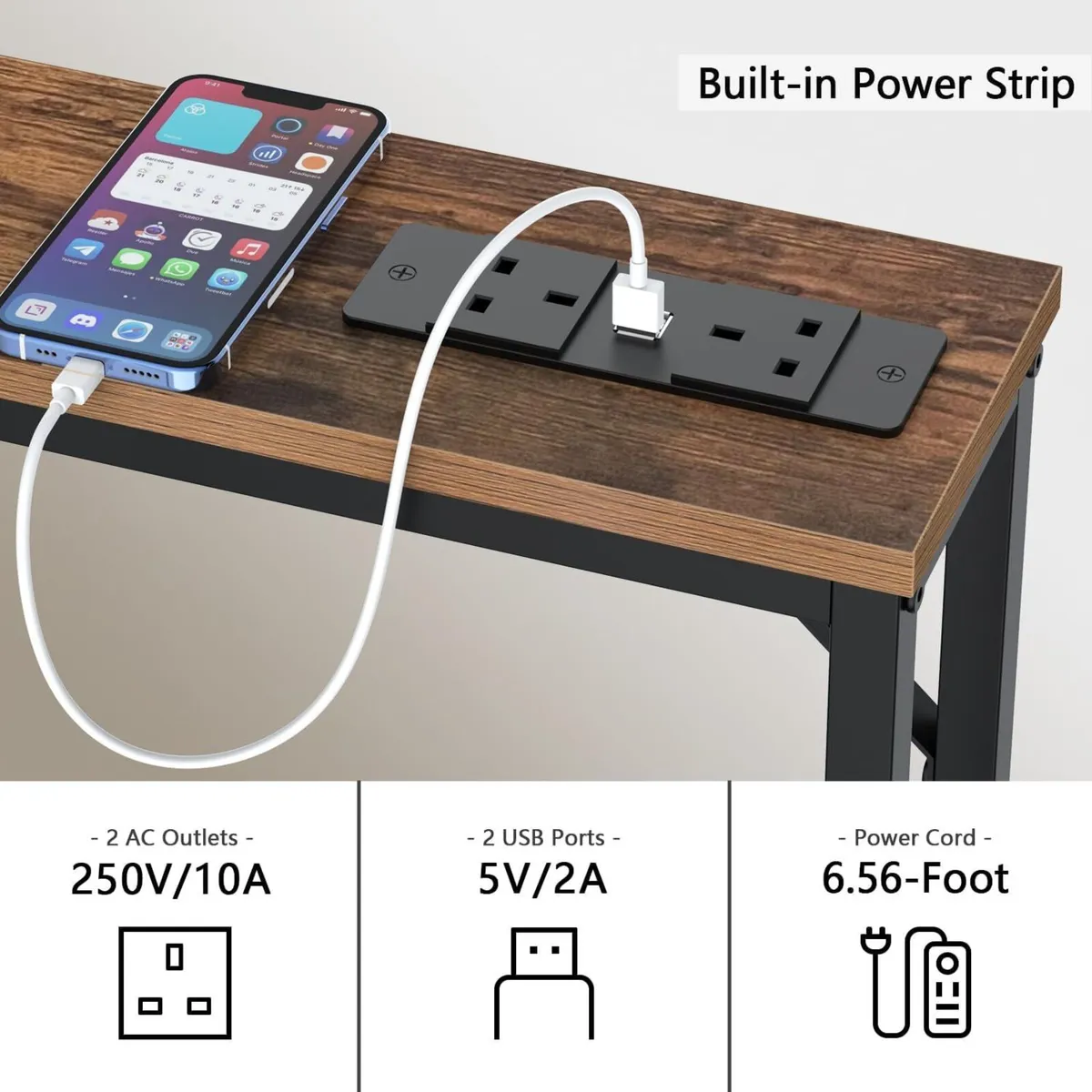 5.9" Skinny Console Table with Charging Station - Image 4