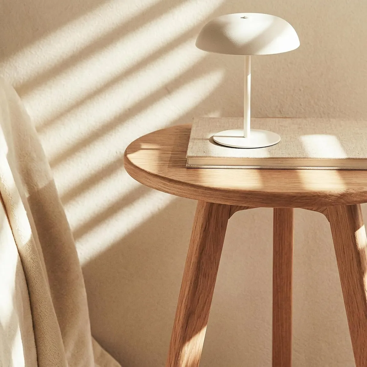 Round Side Table 100% Solid Oak Wood Occasional - Image 4