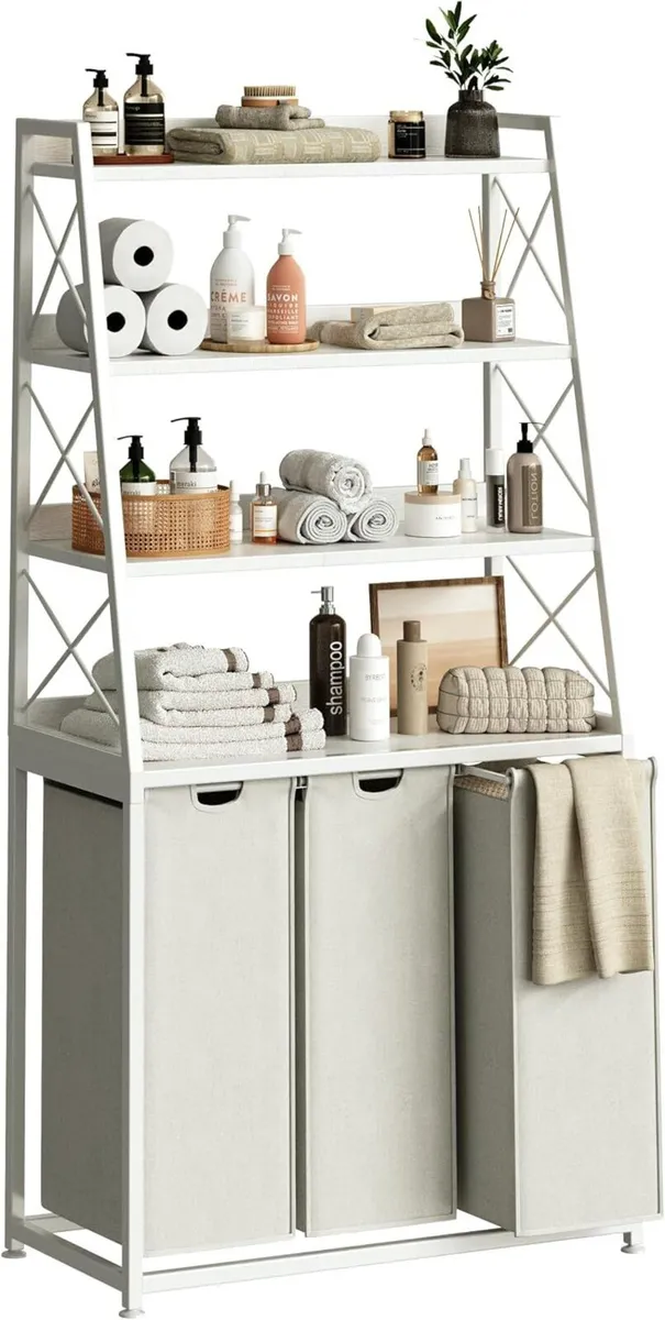 180L Laundry Basket 3 Compartments Hamper with 4 - Image 1