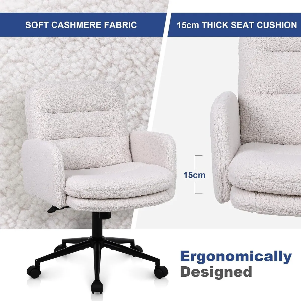 Desk Chair Faux Cashmere Office High Backrest Soft - Image 3