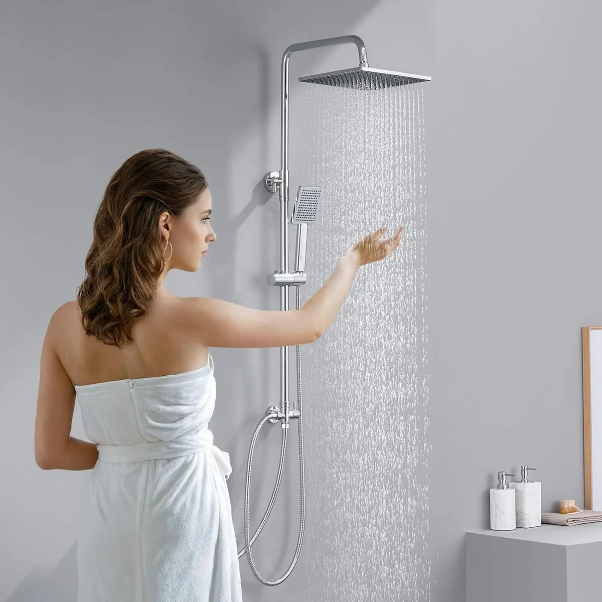 Adjustable Shower Riser Rail Kit with 10" Square - Image 2