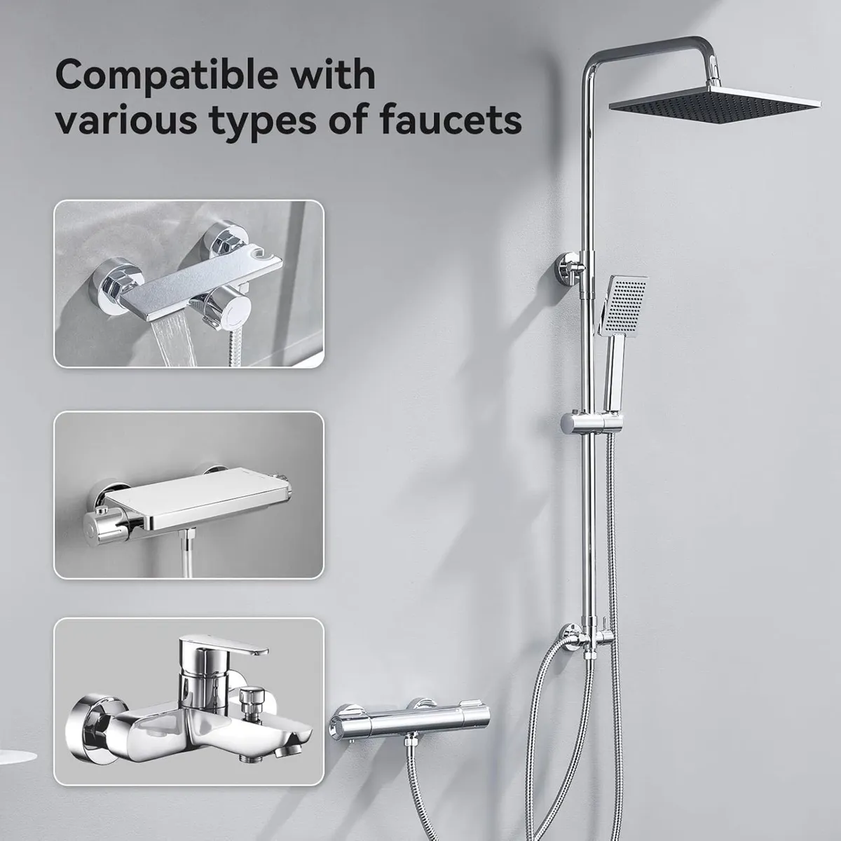 Adjustable Shower Riser Rail Kit with 10" Square - Image 3