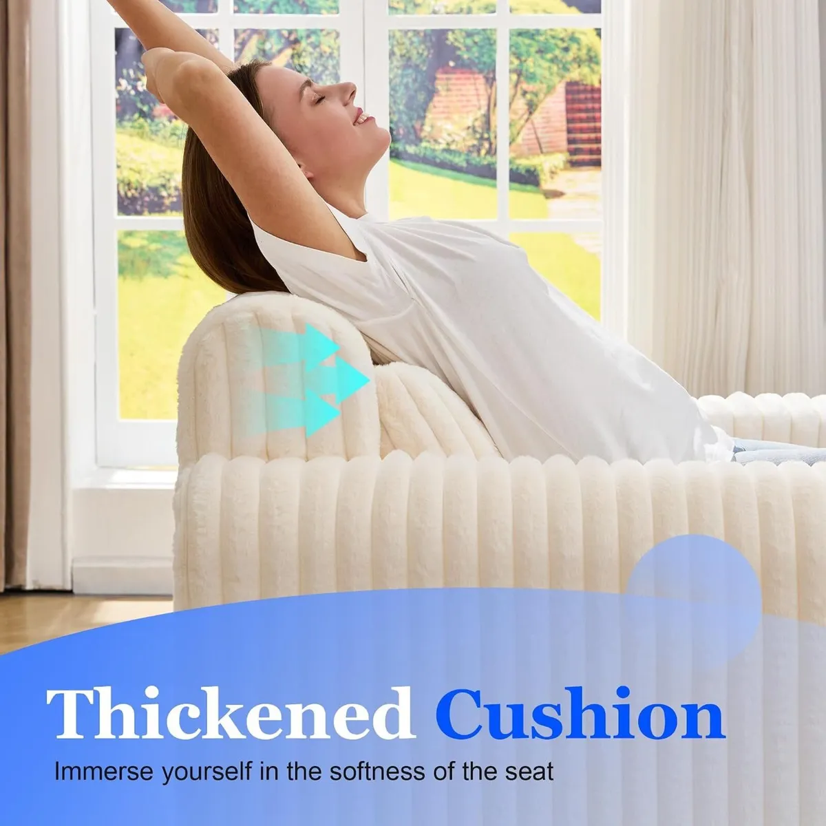 Single Foam Sofa with Pillows Comfy Furry Couch - Image 4