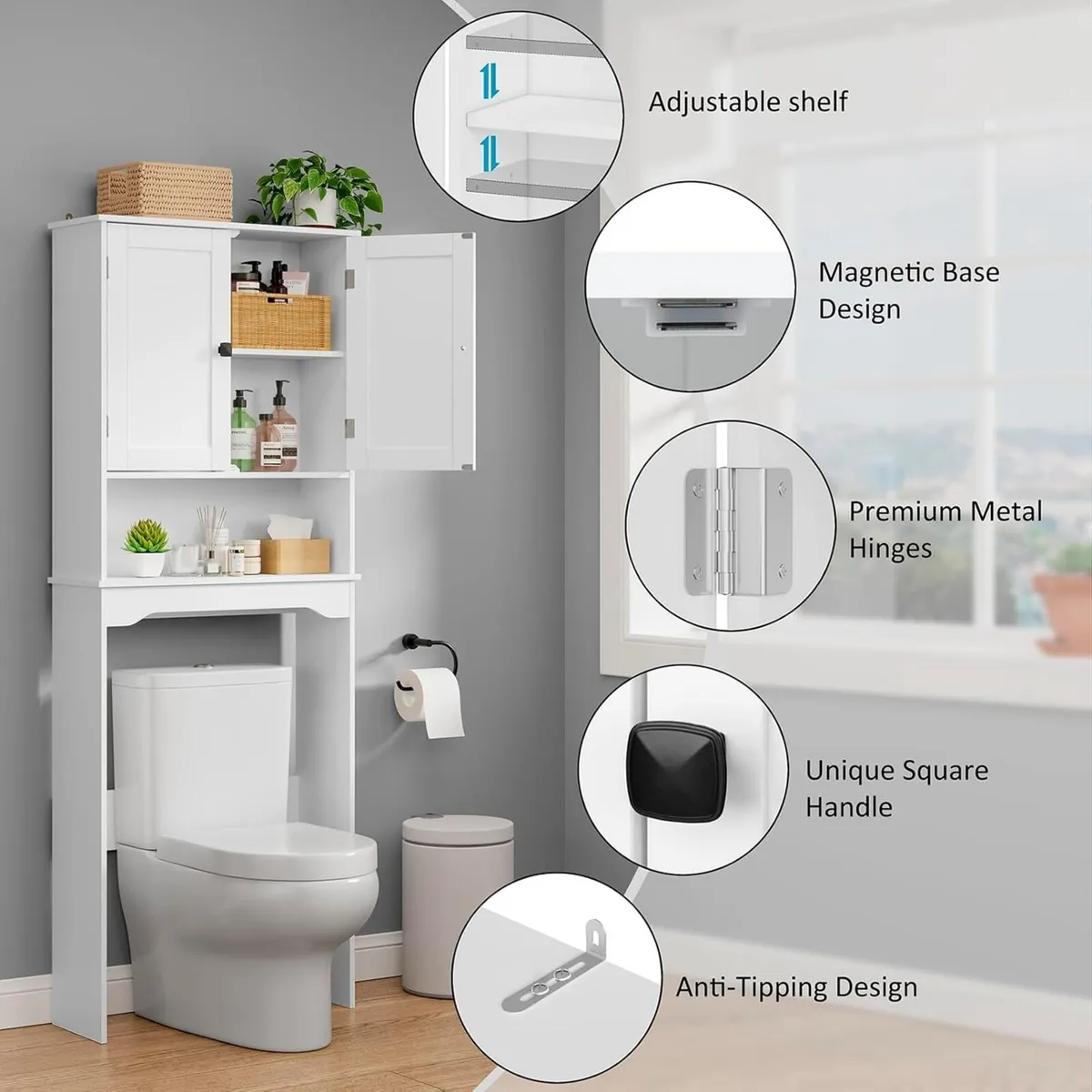 Over the Toilet Storage Cabinet Bathroom Above - Image 4