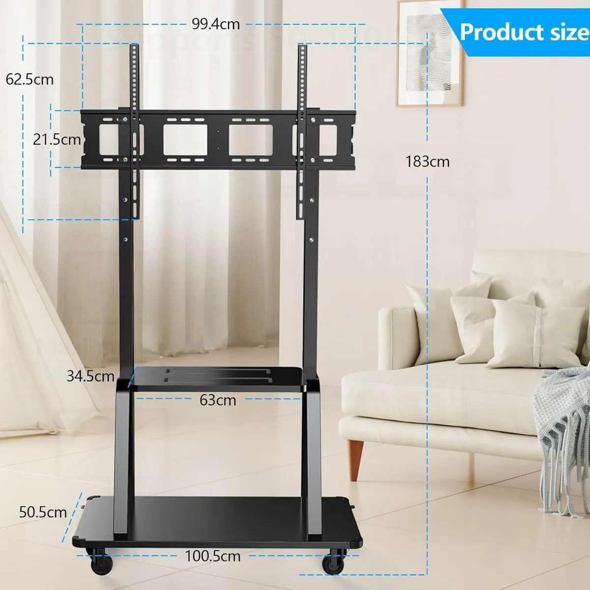 Mobile TV Stand with Casters 50-120 Inch Height - Image 3