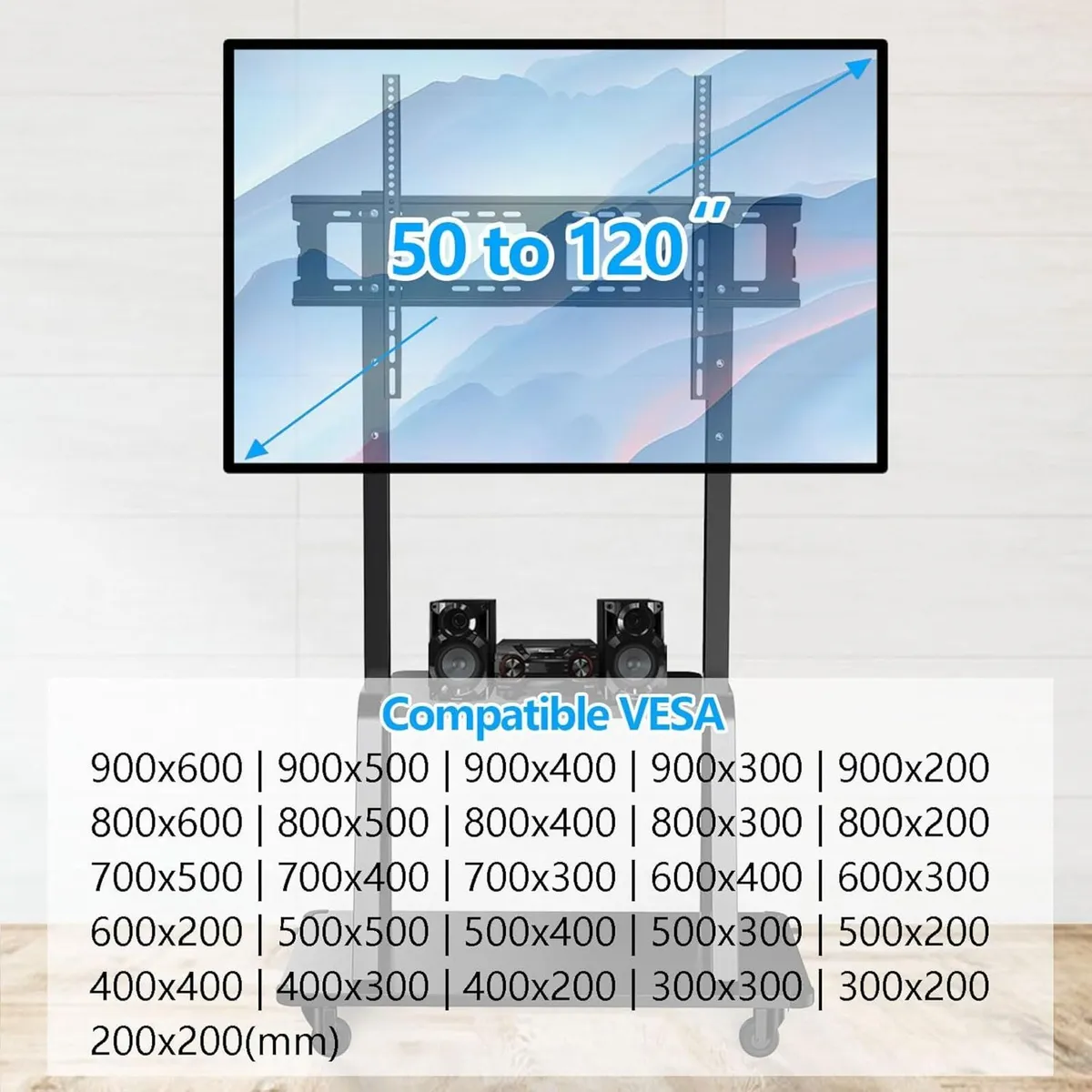 Mobile TV Stand with Casters 50-120 Inch Height - Image 4