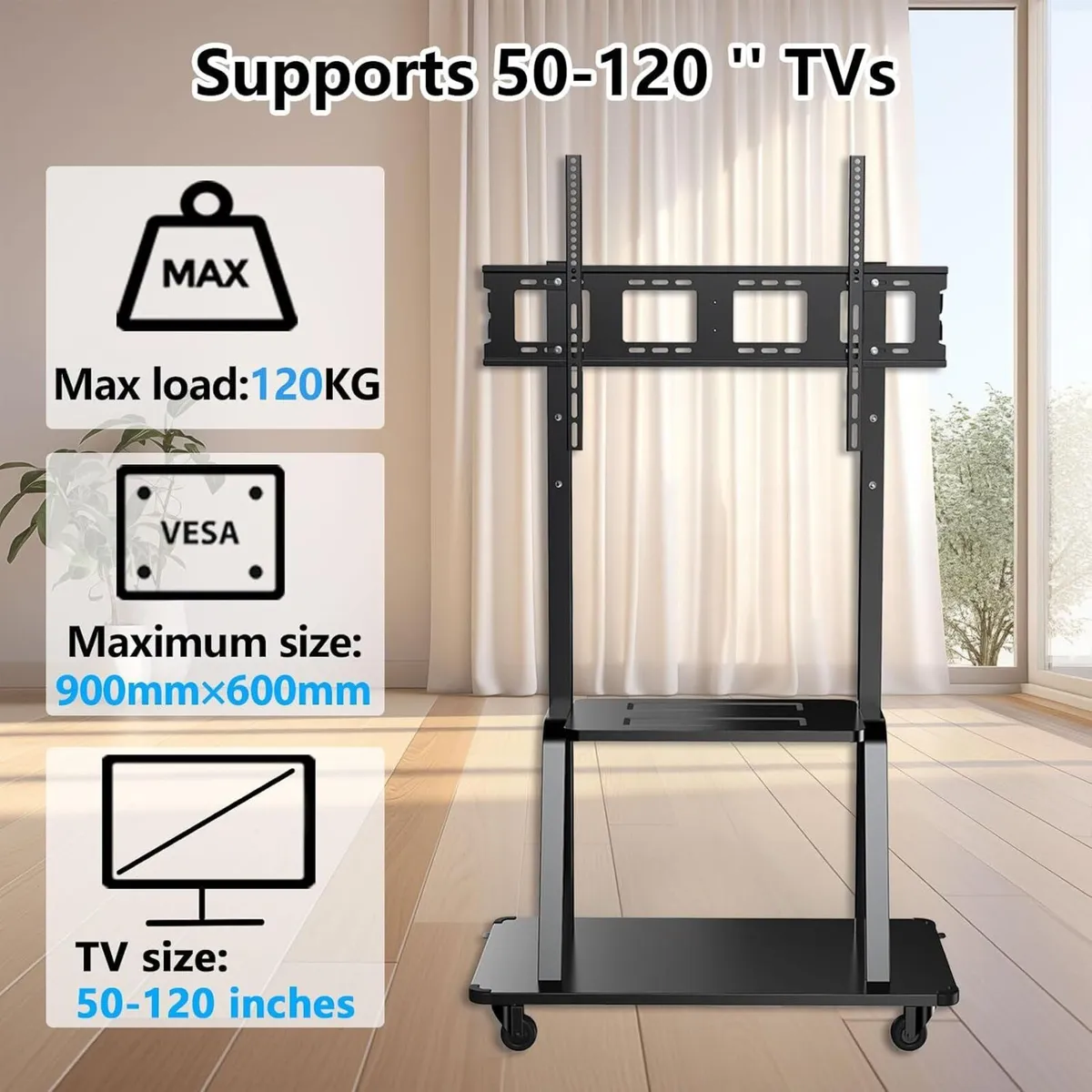 Mobile TV Stand with Casters 50-120 Inch Height - Image 2