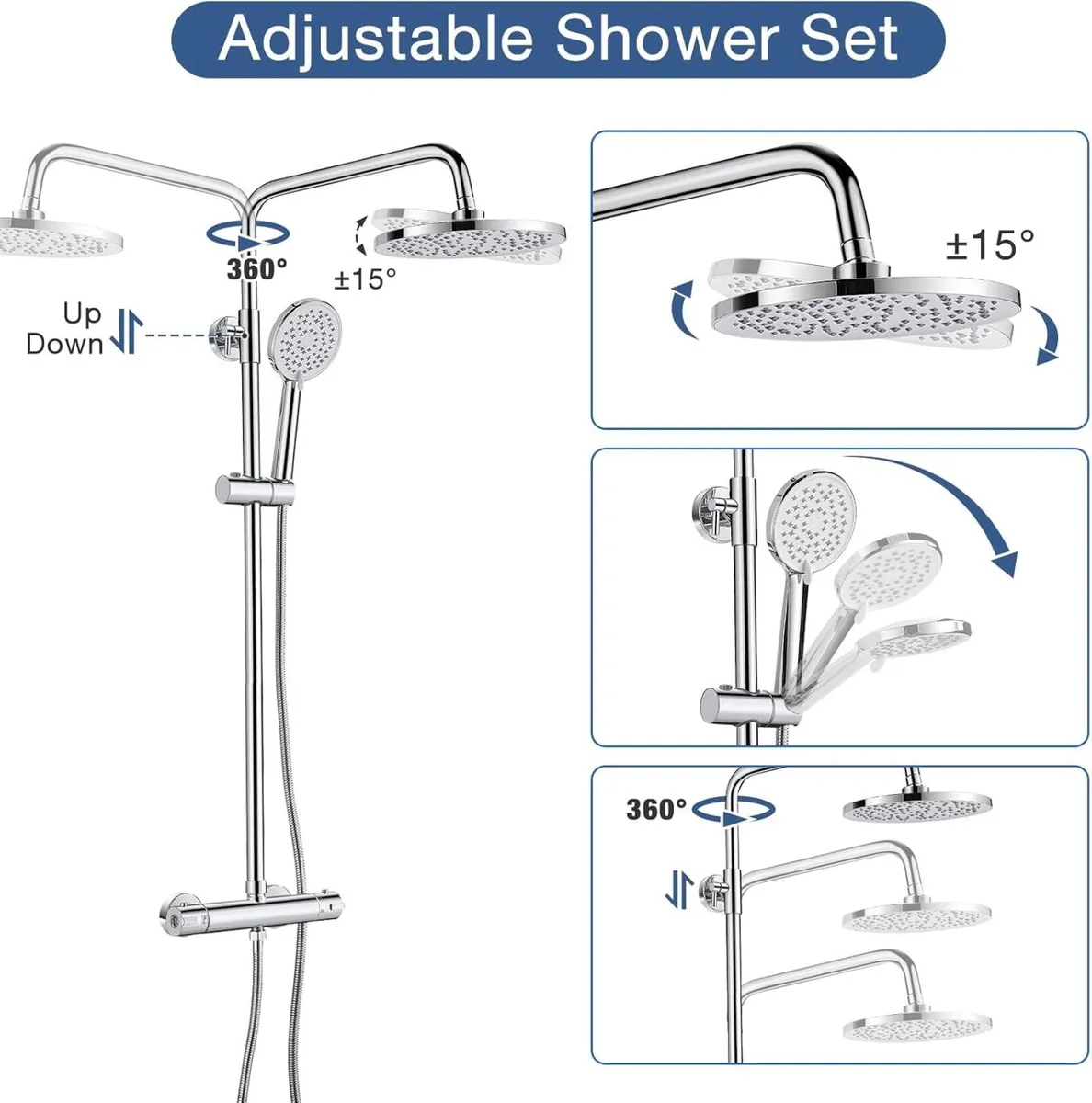 Thermostatic Shower Mixer Set System Brass Bar - Image 3