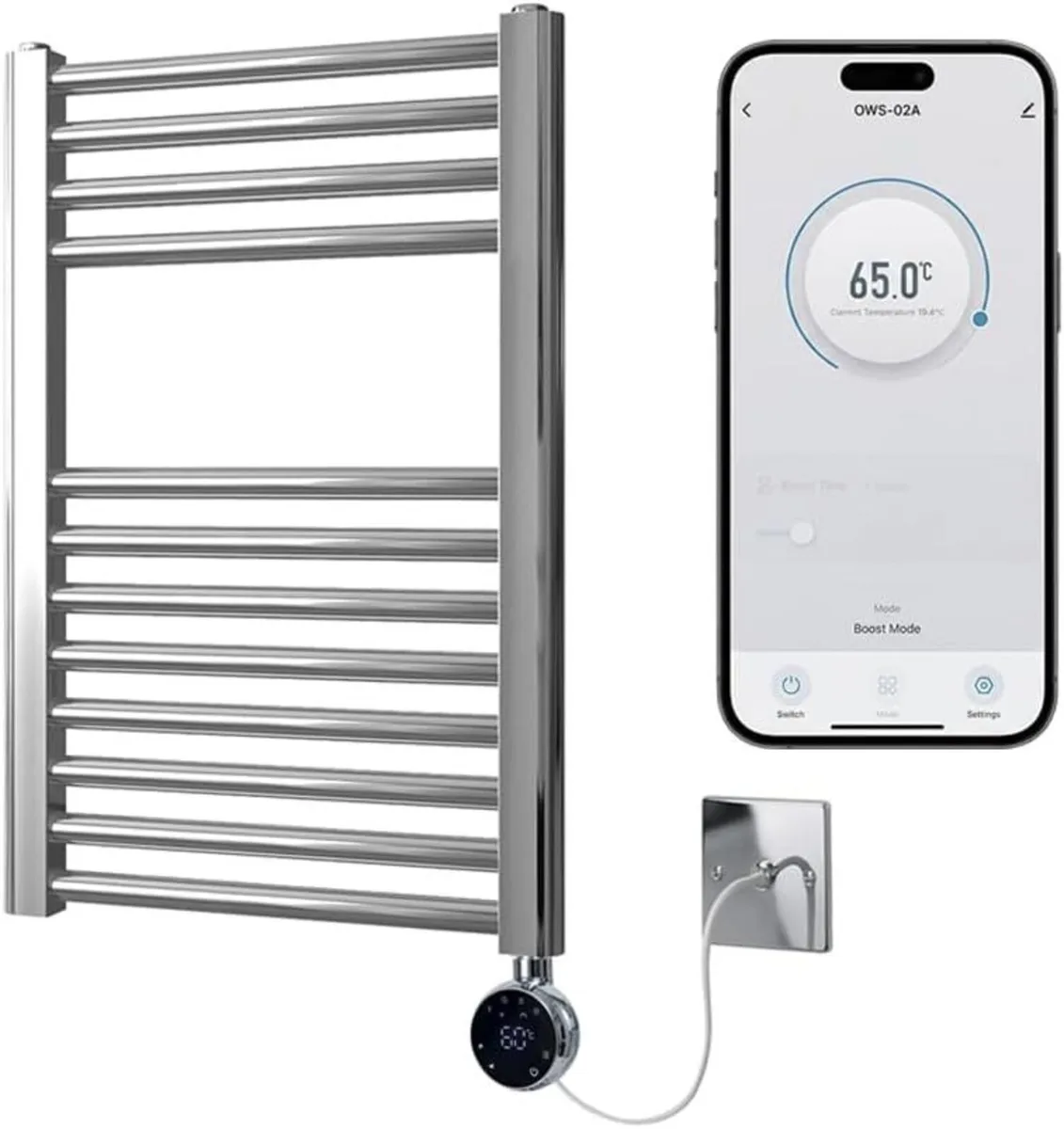 Chrome Electric Wifi Heated Towel Rail 400MM W - Image 1