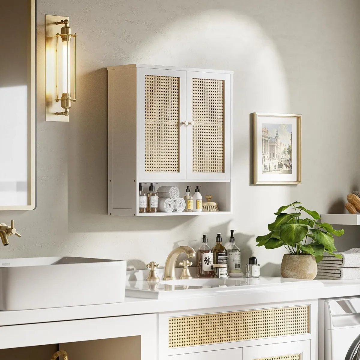 Bamboo Medicine Cabinet Rattan Bathroom Wall Over - Image 2