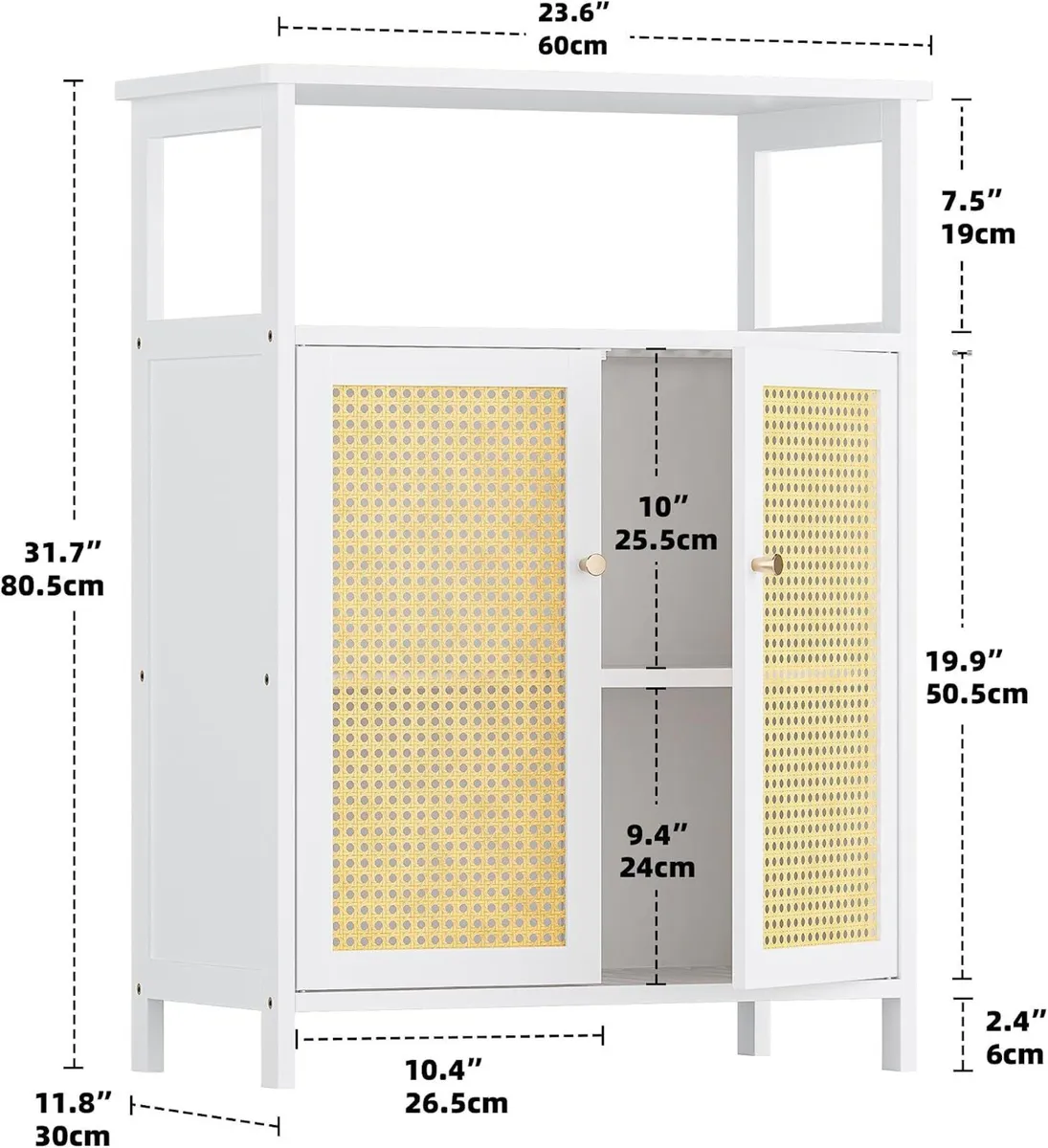 Bamboo Cabinet Bathroom Storage with Rattan Doors - Image 3