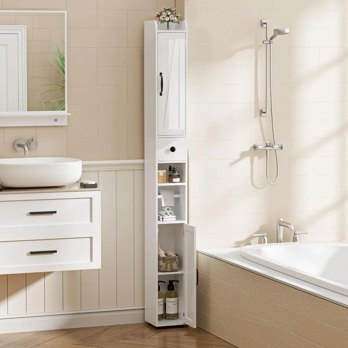Tall Bathroom Storage Cabinet Slim Unit - Image 2