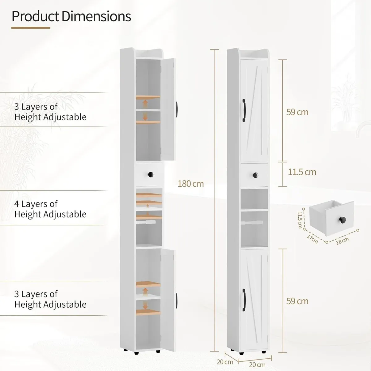 Tall Bathroom Storage Cabinet Slim Unit - Image 3