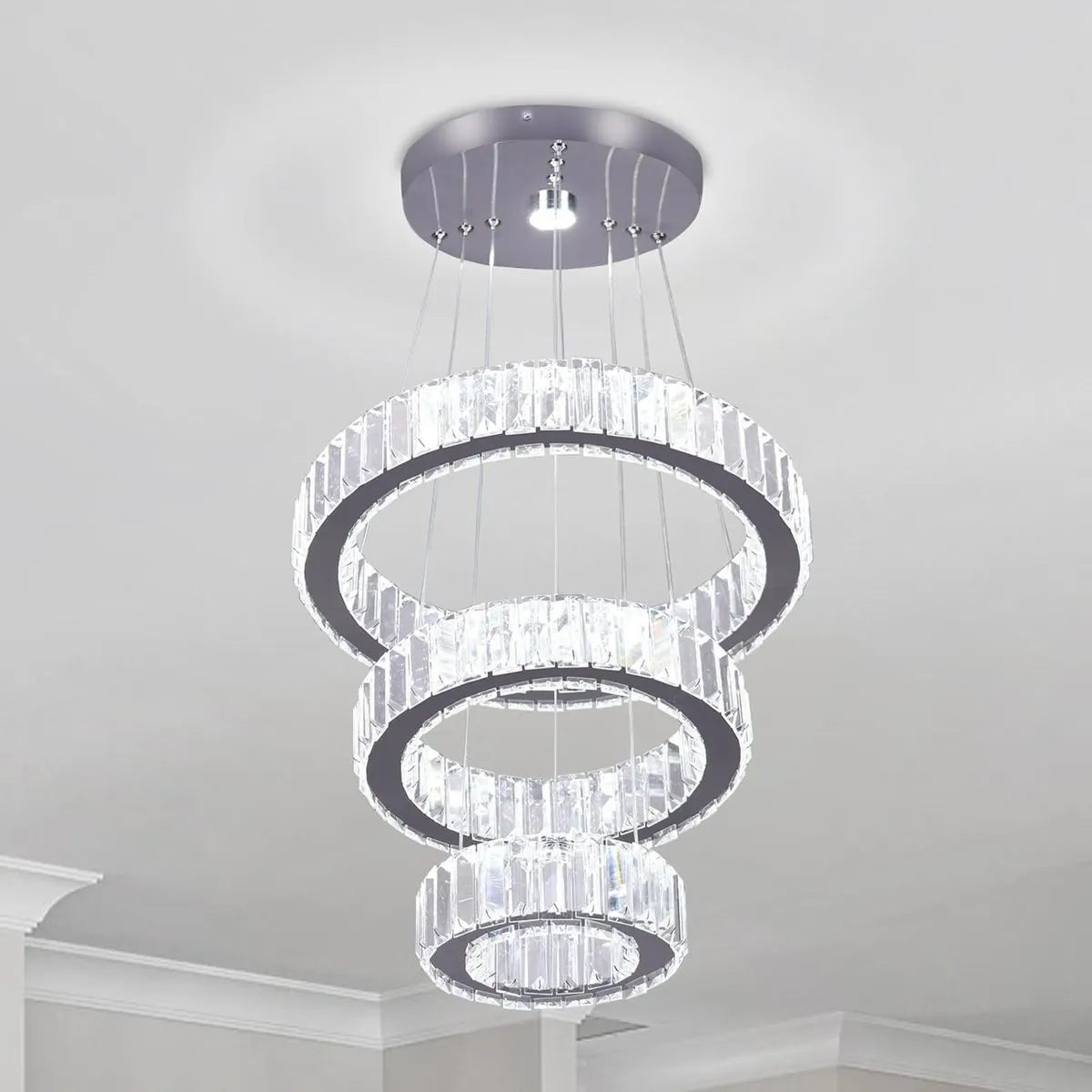 Adjustable 3 Ring Crystal Pendant Chandelier Cool - Image 1