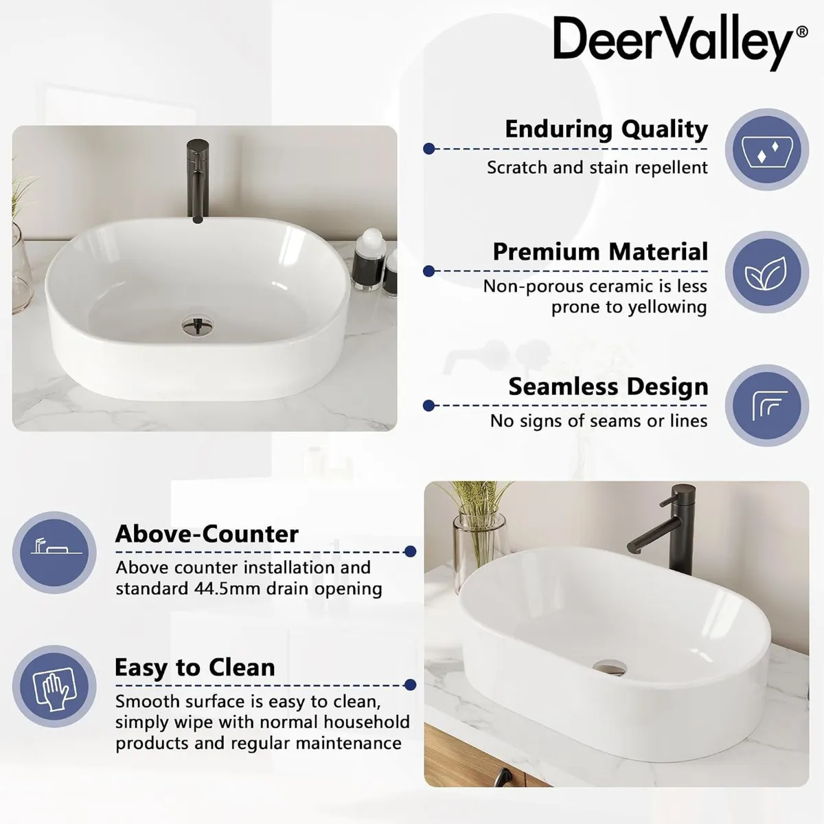 Oval Ceramic Countertop Basin 55.5x34.5x14CM - Image 4