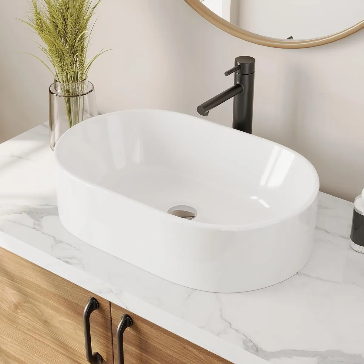 Oval Ceramic Countertop Basin 55.5x34.5x14CM - Image 1