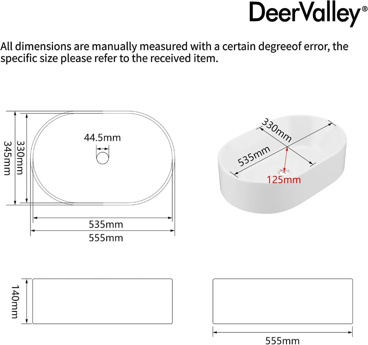 Oval Ceramic Countertop Basin 55.5x34.5x14CM - Image 2