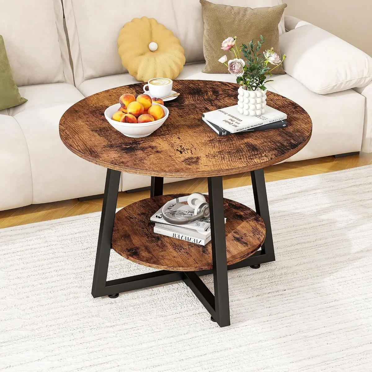 Round Coffee Table with Storage Metal Small - Image 3