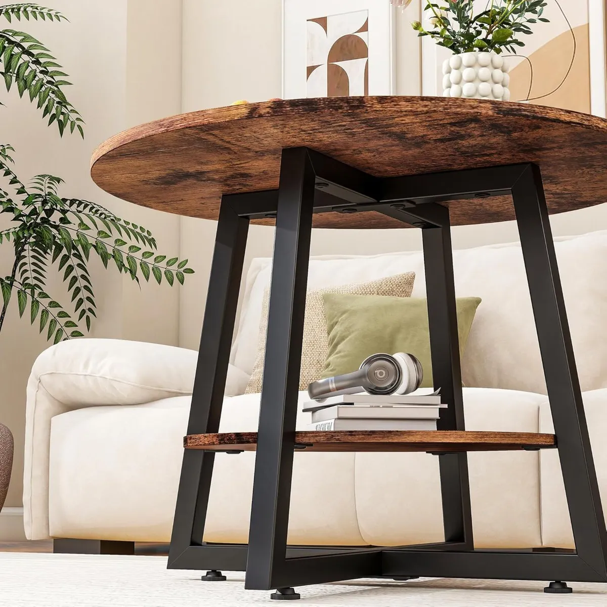 Round Coffee Table with Storage Metal Small - Image 4