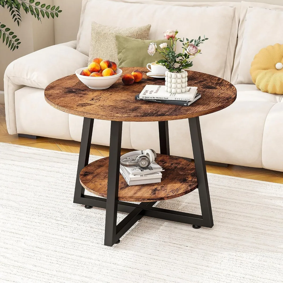 Round Coffee Table with Storage Metal Small - Image 1