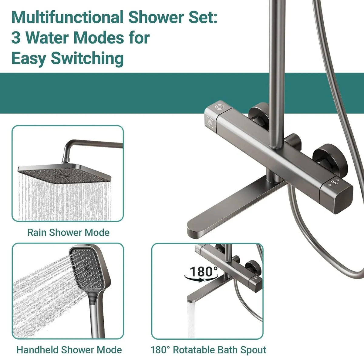 Thermostatic Shower Mixer Set with Adjustable - Image 2
