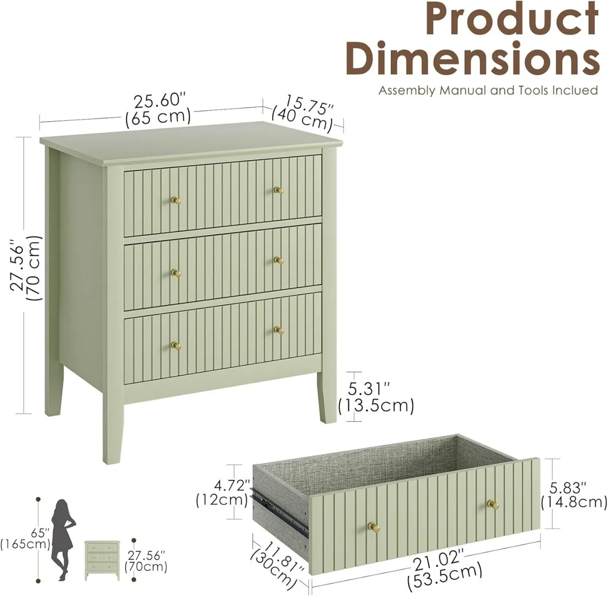 Large Bedside Table Bedroom 3 Drawer Chest - Image 2