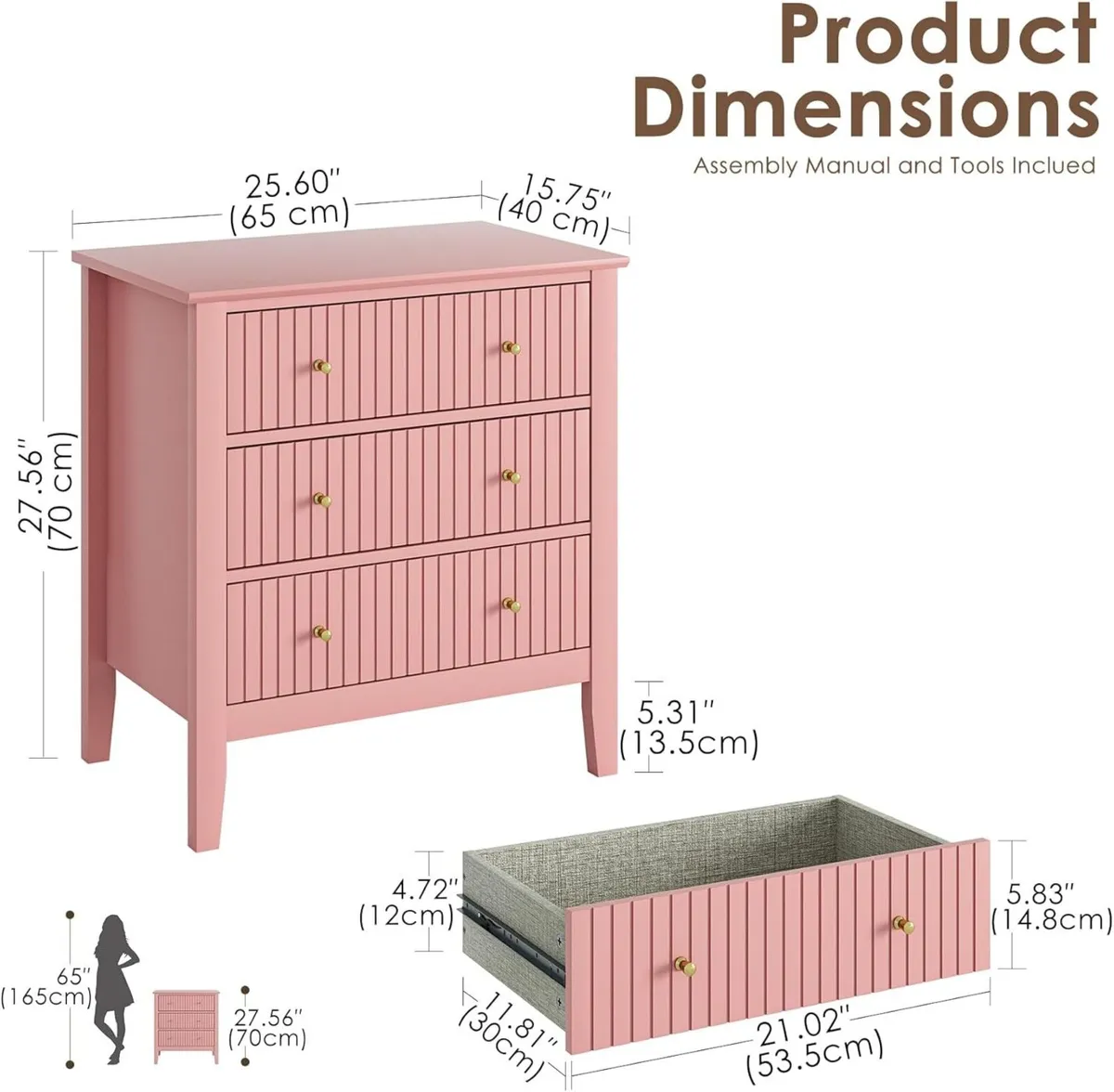 Large Bedside Table Bedroom 3 Drawer Chest - Image 2