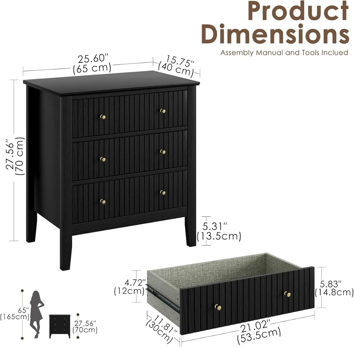 Large Bedside Table Bedroom 3 Drawer Chest - Image 2