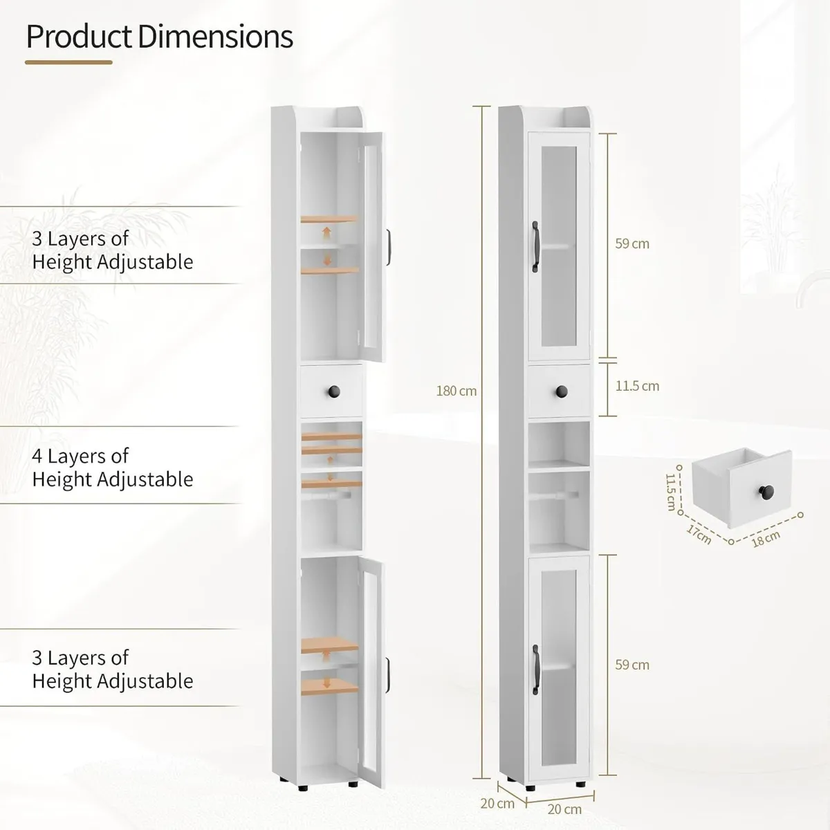 Tall Bathroom Storage Cabinet Slim Unit - Image 3