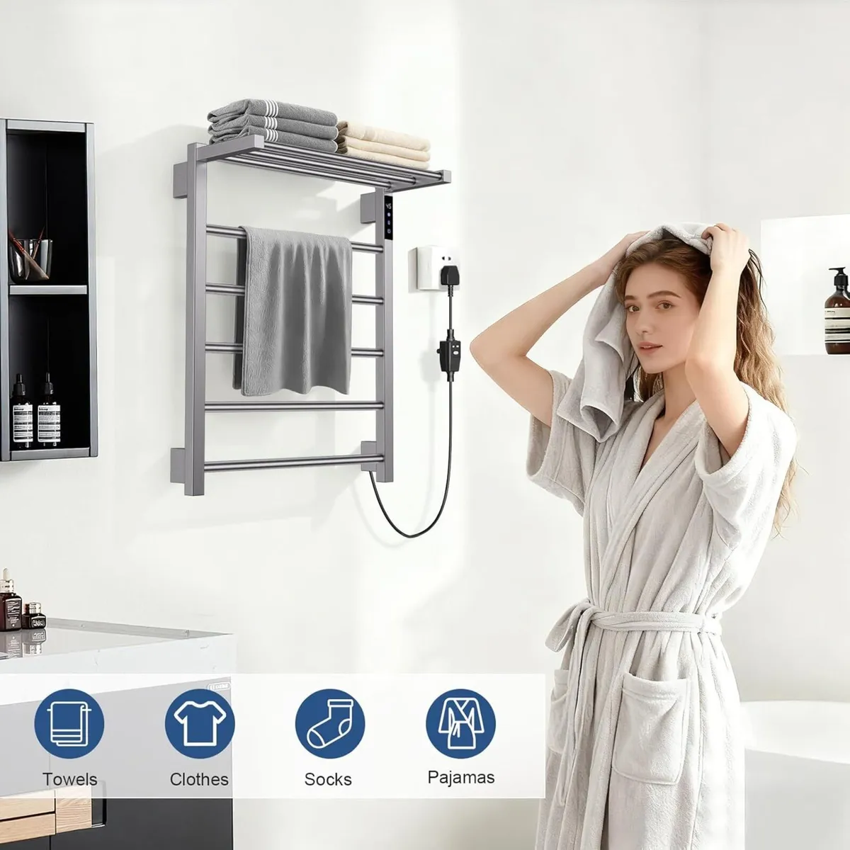 Electric Heated Towel Rail for Bathroom Hot Warmer - Image 2