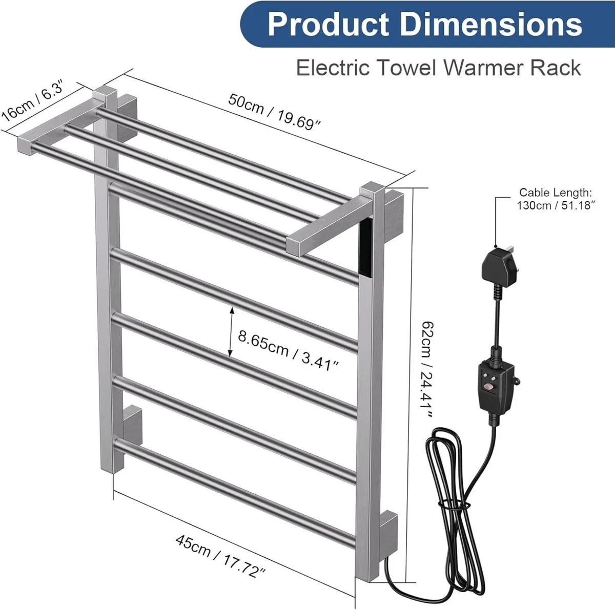 Electric Heated Towel Rail for Bathroom Hot Warmer - Image 3