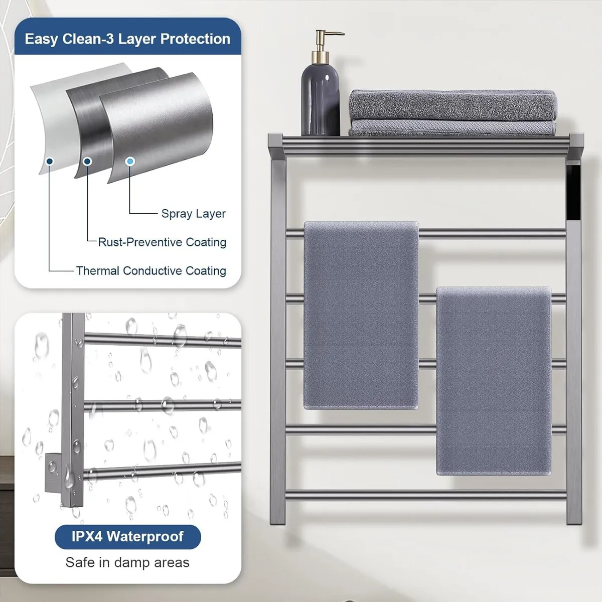 Electric Heated Towel Rail for Bathroom Hot Warmer - Image 4