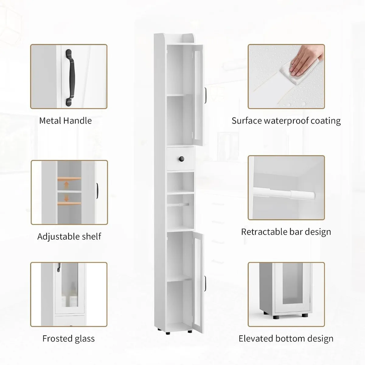 Tall Bathroom Storage Cabinet Slim Unit - Image 4