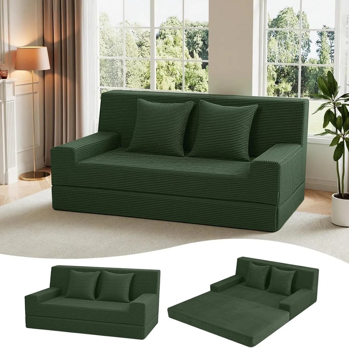 Convertible Sofa Bed Corduroy Floor Boneless Couch - Image 1