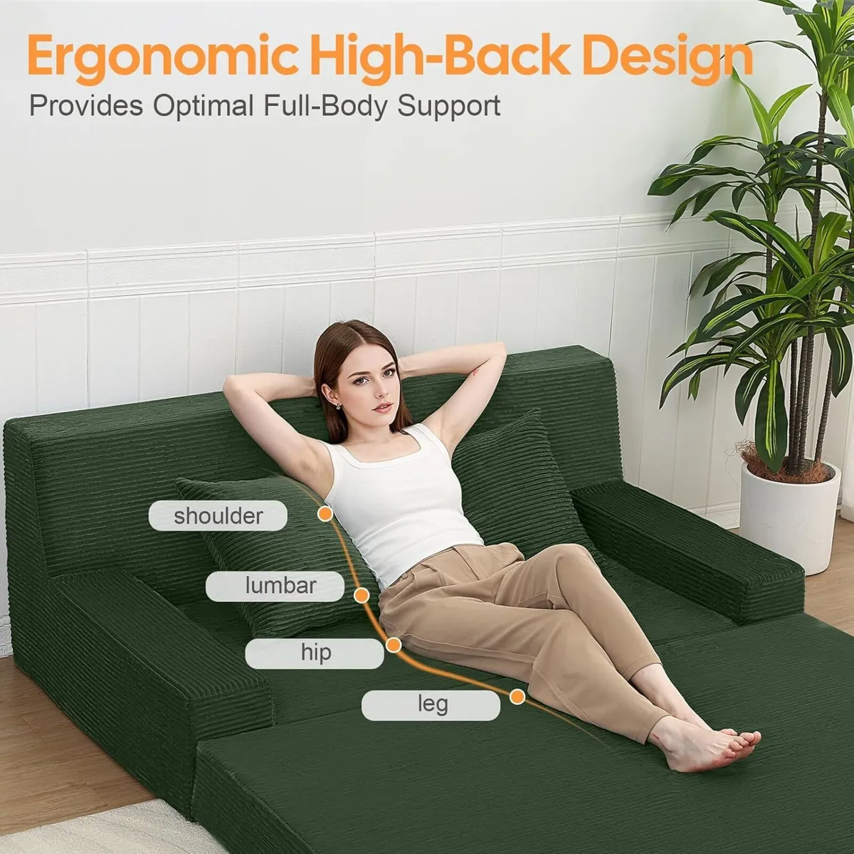 Convertible Sofa Bed Corduroy Floor Boneless Couch - Image 4