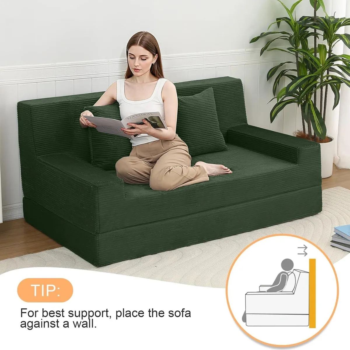 Convertible Sofa Bed Corduroy Floor Boneless Couch - Image 3