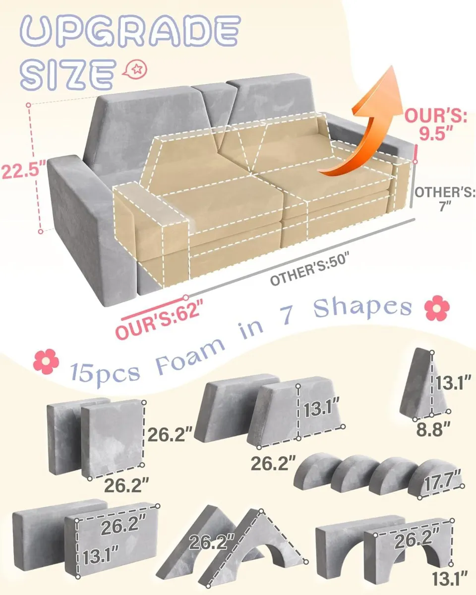Kids Sofa Play Couch: Bed 15pcs Diy Nugget - Image 2