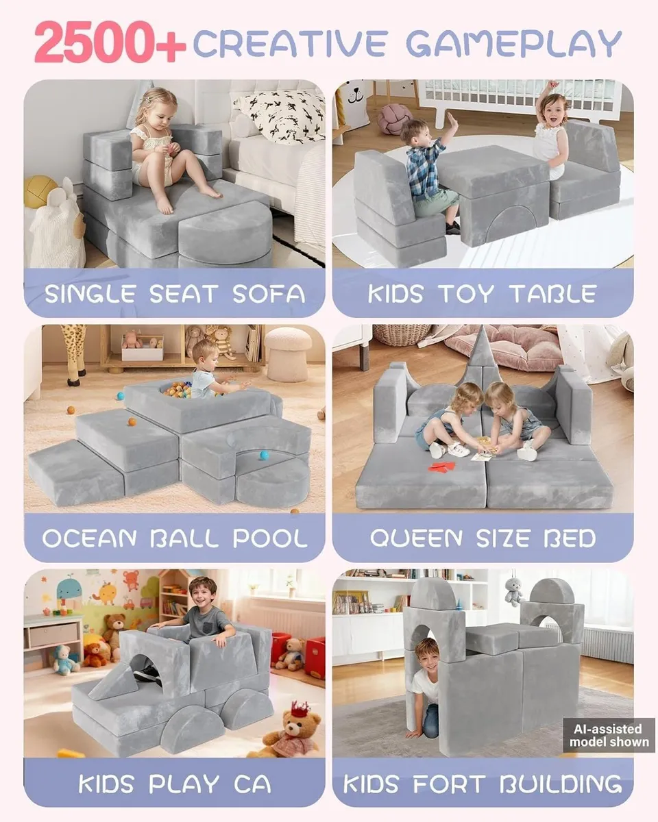 Kids Sofa Play Couch: Bed 15pcs Diy Nugget - Image 3
