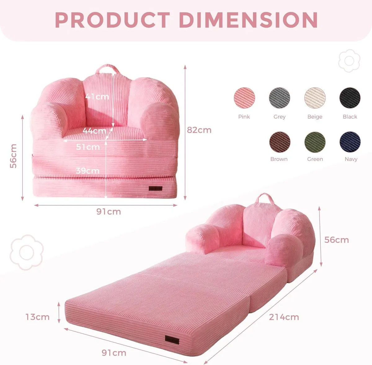 Folding Sofa Bed with Backrest Floral Shaped 2 - Image 3