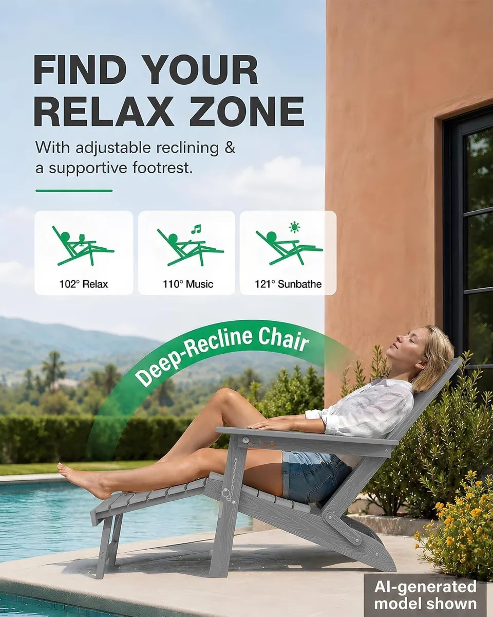 Folding Adirondack Chair for Outdoor: Sturdy - Image 4