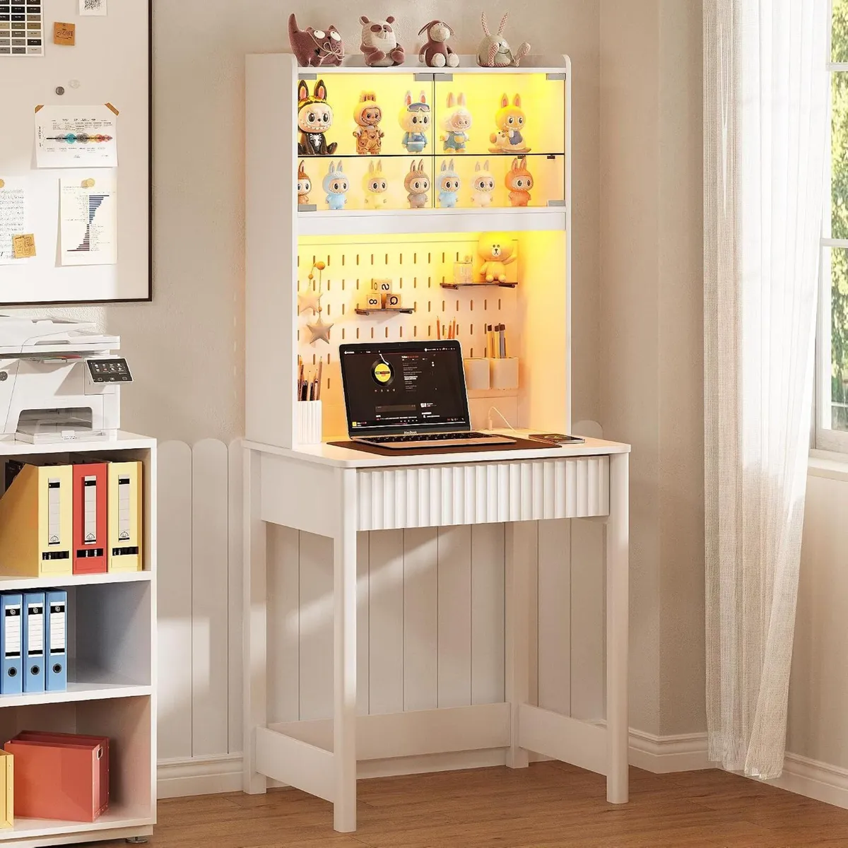 Small Computer Desk with Socket and Sliding Lamp - Image 1