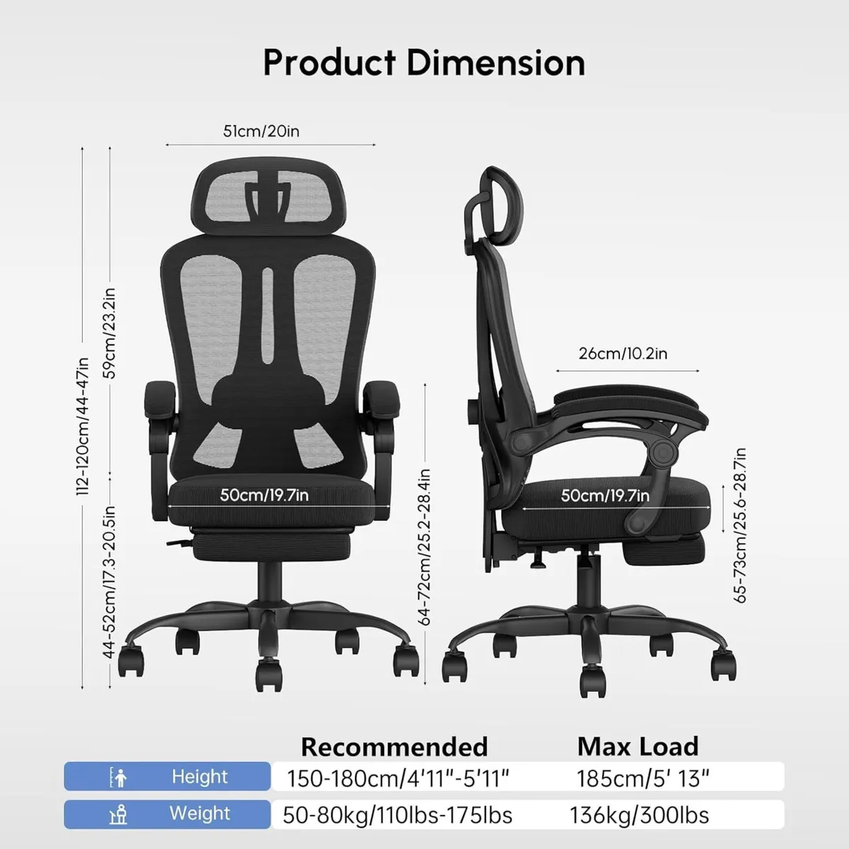 Office Chair with Footrest Headrest Ergonomic - Image 2