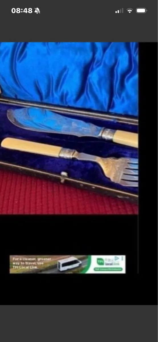 Antique Bone Handle Fish Serving Set - Image 1