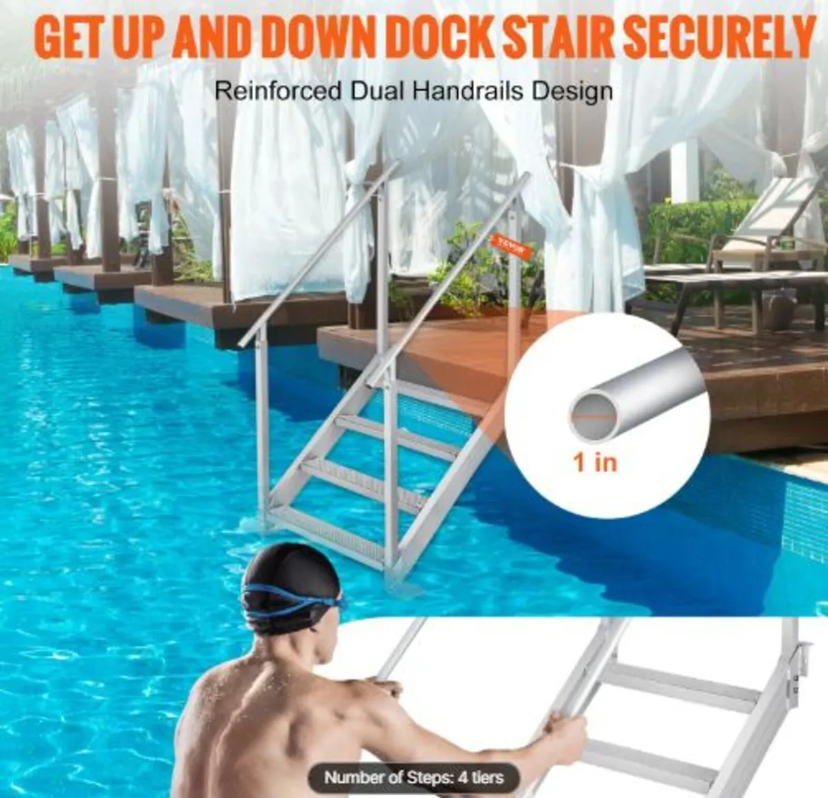 Dock Ladder 4 Step,Dock Stairs 30''-38''Adjustabe - Image 2