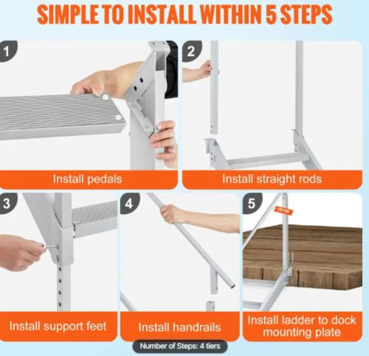 Dock Ladder 4 Step,Dock Stairs 30''-38''Adjustabe - Image 4