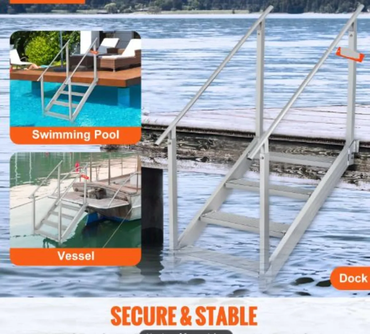 Dock Ladder 4 Step,Dock Stairs 30''-38''Adjustabe - Image 3